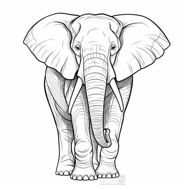 elephant, b&w lineart, minimalist style, white background, full body, picture, coloring book style on white background, well composed, clean coloring book page, No dither, no gradient, strong outline, No fill, No solids, vector illustration, clipart, simple, cartoon –ar 9:11 –v 5