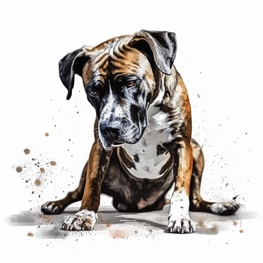 create clipart featuring ultra realistic and playful dog, oil paint on white background engaged in various activities, such as playing, sleeping, eating, jumping