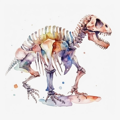 Watercolor dinosaur bones clipart, white isolated background, space out, hd