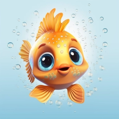 happy baby glow fish with big round eyes, Illustration clipart, 4K, extremely detailed