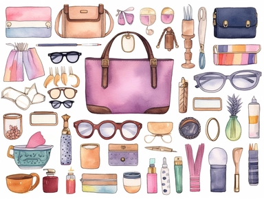 watercolor planner, purse, tote, market bag, grocery bag, groceries, clipart,stationary clip art, clipart,planner clip art, clip art,planner elements, stickers a colorful clipping file featuring rhinestones, and accessories, in the style of hand-drawn, hallyu, pastel-hued, logo, sea and coast painter, maranao art, seapunk