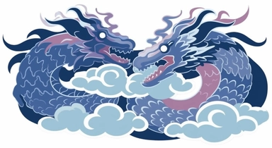 clouds dragon royalty free vector art, clipart, and icons, in the style of light navy and purple, contemplative absurdity, abstract cats, japanese folklore-inspired art, light gray and light blue, pop art graphic style, creative commons attribution