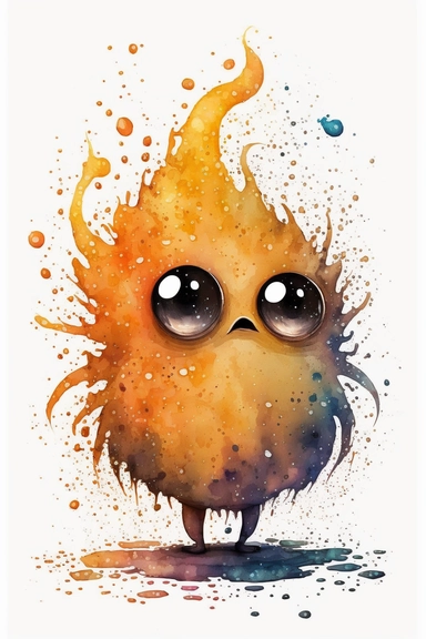 cute and adorable galaxy fire character with googley eyes, in style of watercolors, storybook illustration, clipart on white background, minimalistic and harmonic drawing