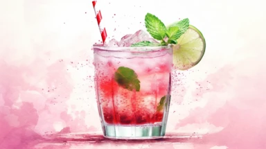 watercolor Peppermint cocktail clipart, hd, high detailed, spaced out realistic photography, Higher coherence, Improved sharpness, accuracy, perfect look, perfect lighting, center of frame, ultra HD, 8k, Full body, OC renderer, sweet,sweet, dynamic background,(no unwanted borders or text artifacts)