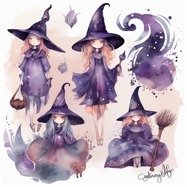 watercolor clipart witches