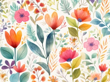 flora, flowers, Watercolor, vector, white background, clipart, Seamless patterns, repeating patterns design, flat illustration, outlined , Vector, 4K, Art station, digital print, highly detailed clean, A detailed illustration a field,3D vector art, cute and quirky, fantasy art, watercolor effect, bokeh, Adobe Illustrator, hand-drawn, digital painting, low-poly, soft lighting, bird's-eye view, isometric style, retro aesthetic, focused on the character, 4K resolution, vector image, photorealistic 