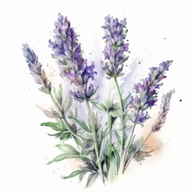 watercolor clipart of Lavendel, white background, pastel tetradic colors, focused on the character, light illustration,