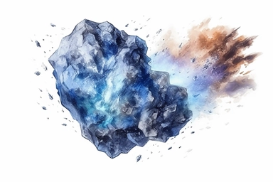 Watercolor, Create an image depicting an X-type asteroid, characterized by an unknown composition clipart, hd, on a white background, spaced out