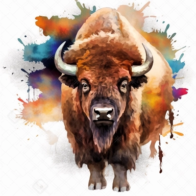 american bison oil painting watercolor clipart graffiti