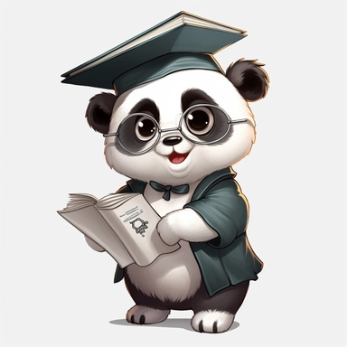 cute panda, student, happy and smiling, clipart, white background, no shadow