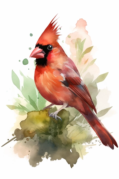 classic isolated botanical print, watercolor, vector, clipart, a giant cardinal, in the style of Oliver Jeffers and frank Miller and Wes anderson,
