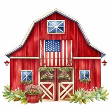 Cute red patriotic barn clipart
