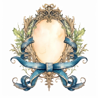 watercolor clipart Victorian frame ribbon crest