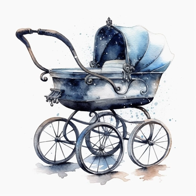 Baby Carriage sharp illustration clipart, watercolor art, insane detail, white background
