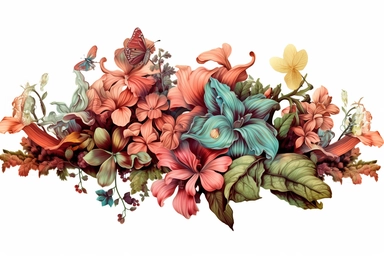 floral+banner , highly detailed, isolated on white, clipart,
