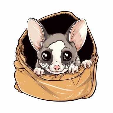 A clipart of a sugar glider peeking out from a small pouch, showcasing its large, curious eyes, all on a white background.