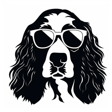 cool English Cocker Spaniel Dog with sunglasses SVG, black with white background SVG Dxf EPS Png Cdr Ai Pdf Vector Art Clipart instant download Digital Cut Print File Cricut Silhouette