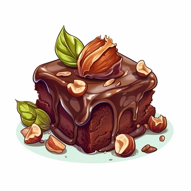 cartoon style, clipart, chocolate brownie with nuts on the top