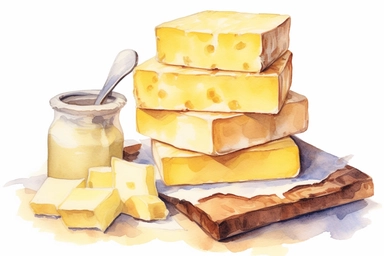 Watercolor, Butter, Dairy products, clipart, hd, on a white background, spaced out