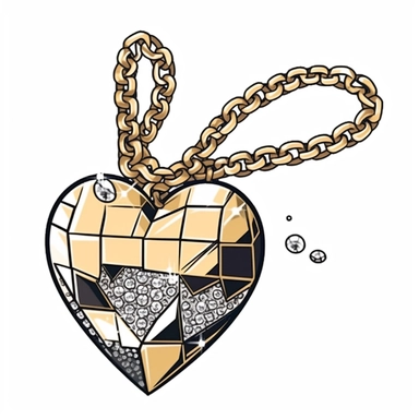 clipart elements, gold y2k chains with diamond crusted broken heart pendant by cartier and tiffany, clipart vector isolated on a white background, sparklecore, kawaiicore