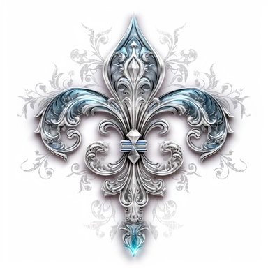 Clipart, gorgeous fleur de lis, blue and grey colours, luminous, glowy, intricate, illustration, detailed, 8k, png, isolated on white background