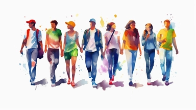 Watercolor youth 5 people, world youth day,banner ,clipart, white background
