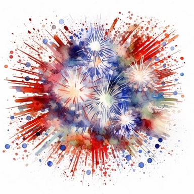 Patriot Firework For 4th Of July Watercolor Sublimation Clipart,Cartoon,hyper realistic, intricate detail, illustration style,high solution,on the white background