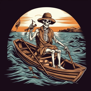 clipart of a skeleton fishing on a deep sea fishing boat