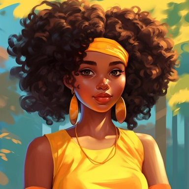 illustration concept of cartoon dark-skinned african girl clip art, summer, in the style of lilia alvarado, yellow and gold, poodlepunk, walt disney, realistic portrait drawings, charming anime characters, 32k uhd