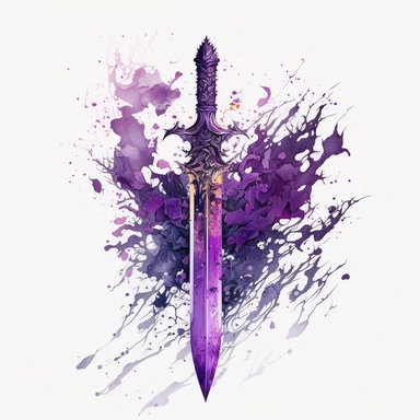 wet on wet watercolor, intense purple ceremony knife hell deamon themed, clipart, mysterious, detailed,witchcore, in the style of realism with fantasy elements, intense purple colour,I can't believe how beautiful this is, white background