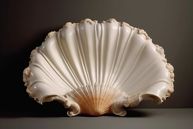 shell bed with pearl decoration, on a black background, like clipart style, mysterious, luxurious, 4k , octane render, unreal engine,
