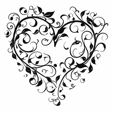 black flourish and swirls vector art with hearts isolated on a white background, clipart