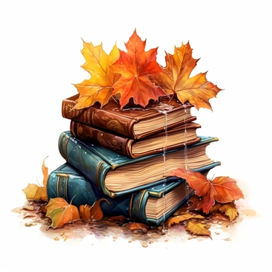 isolated on white illustration watercolor art of a stack of vintage books with beautiful embossed spines, autumn leaves, puddles, rain, branches, september, masterpiece by Hans Zatzka style and by Vladimir Kush style and by Ivan Fedorovich Choultse style, Baroque fashion, PNG clipart, isolated on white, extreme photorealistic details, 32k HD resolution, realistic high detailization high resolution , ultrarealistic, hyper realistic, photography, detailed 8k, extremely detailed