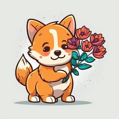 mascot flat color cartoon Cute little dog with flower. Happy Valentine's day clipart. cartoon, vector, illustration. white background