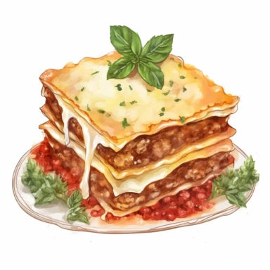 italian lasagna, detailed cottagecore illustration, clipart