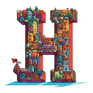 letter H clipart, 8 bit style, white background