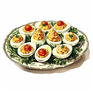 1950s Deviled Eggs, Chromolithograph, 1920s Illustration, Vintage, Chromolithograph, Colorful, Antique, Ephemera, Clipart, 8k, Isolated on white