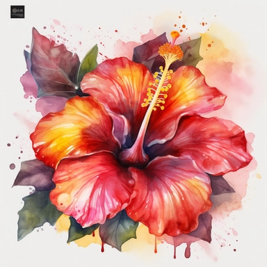 watercolor Hibiscus - Hibiscus flowers are large and colorful, with petals that come in shades of pink, red, and yellow. They are often used in tropical-themed decor and are associated with warm weather and sunny days. vividly bold designs png Full body realistic cartoon in 32K UHD cute. 15 cm thick outline. Black color. There was no shadow on the ground. 8k with realistic watercolors. and detailed illustrations. PNG clipart, transparent white background