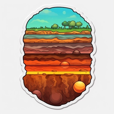 layers of earth, simple clipart, cartoon style, die cut sticker