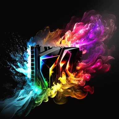 aggressive gaming pc colorful led flames stardust large GPU clipart