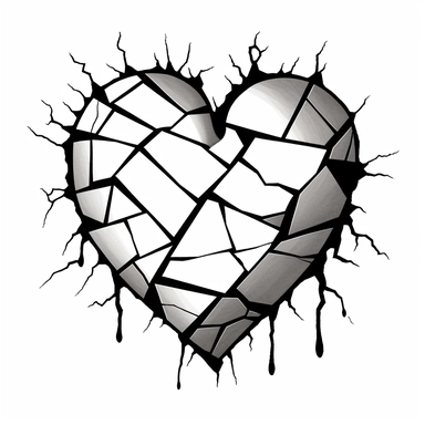 broken heart, one line, black and white, Clipart, white background, no text, no caption