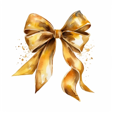 Watercolor gold ribbon, Clipart hd, isolated on white background