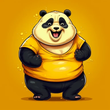 obese panda with smiley t-shirt, clipart style, high detailed, color contrast, Super-Resolution
