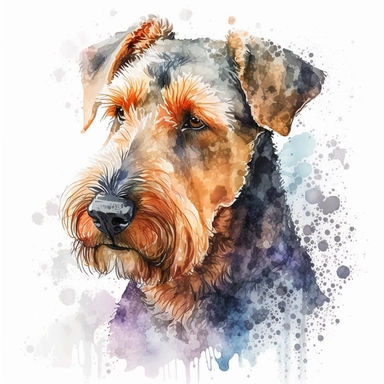 Generate an image of a Airedale Terrier dog Clipart in watercolor style on a white background