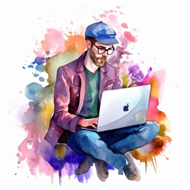 watercolor clipart computer man author
