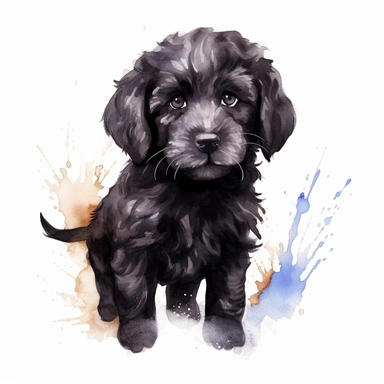 black labradoodle, goldendoodle, black doodle, puppy, watercolor clipart and paint, HD, 4k
