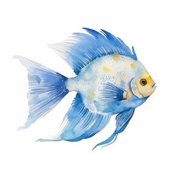 an elegant baby angelfish clipart with watercolor illustration,full body shot,8k,etsy style, white background
