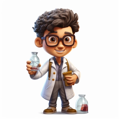 child hispanic science student, clip art, 4k, white background