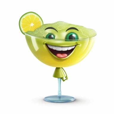 cartoon happy female margarita drink, no people, face expressions, ultra detailed, white background, clipart, 300 DPI,