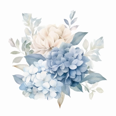 Dusty blue and white hydrangea and peony flowers watercolor, watercolor premade border, white simple background, no grass or green ground in the scene, no sky, pale watery color, hand painted original, pastel colors, Watercolor Flowers Clipart, airy dreamy pale color, modern minimal, v 4